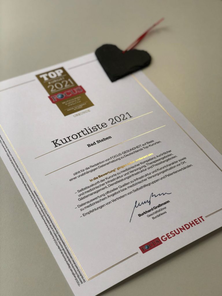 Auszeichnung Bad Steben Top Kurort 2021